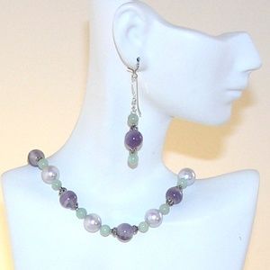 Amethyst & Amazonite Sterling Silver Necklace Set